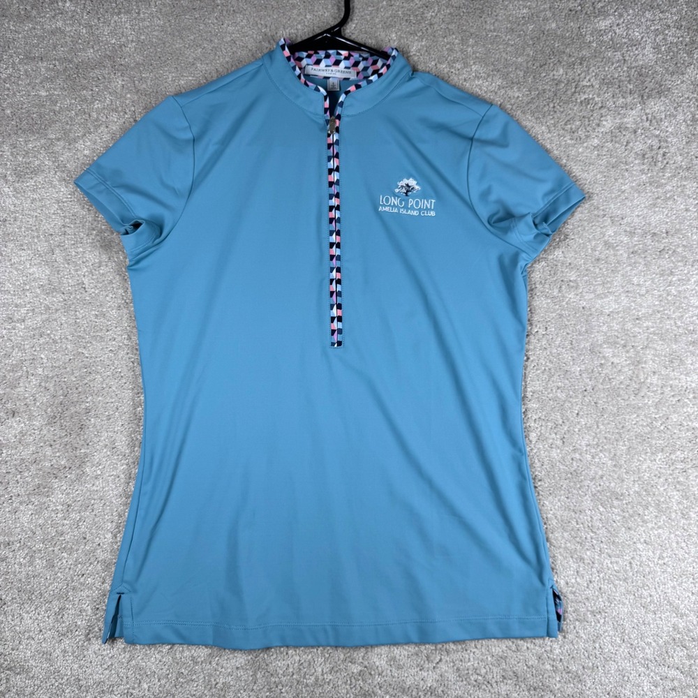 Fairway & Greene Womens Blue Quarter Zip Golf Polo Long Point Amelia Island S